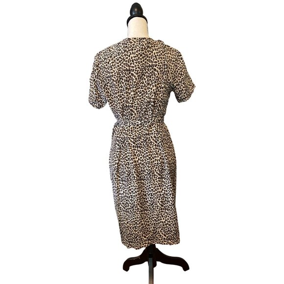 Robbie Bee Womens Size10 Silk Fitted Mini Dress Leopard Print V Neck Mob Wife - Picture 2 of 6